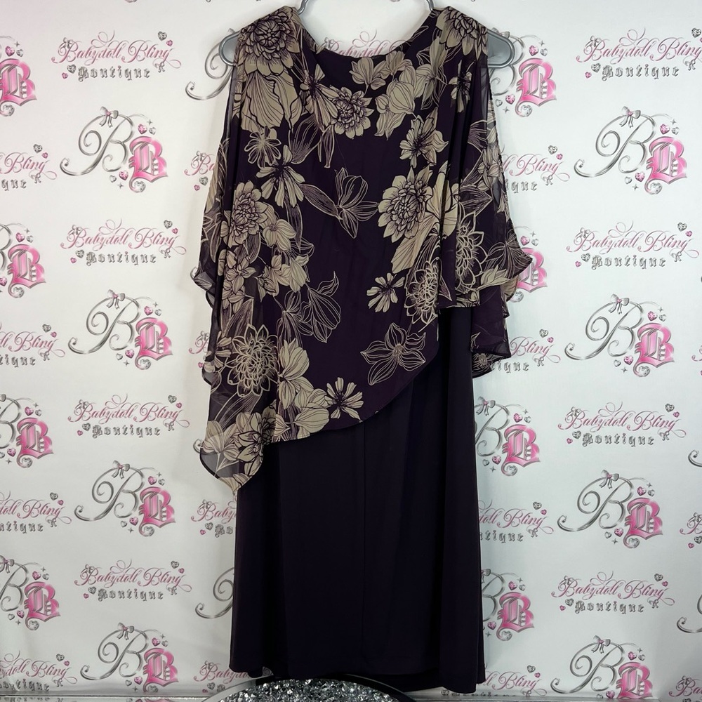 Laura dress flowy dual tone flowers drape Floral purple and Cream Women's Dress - Picture 5 of 15